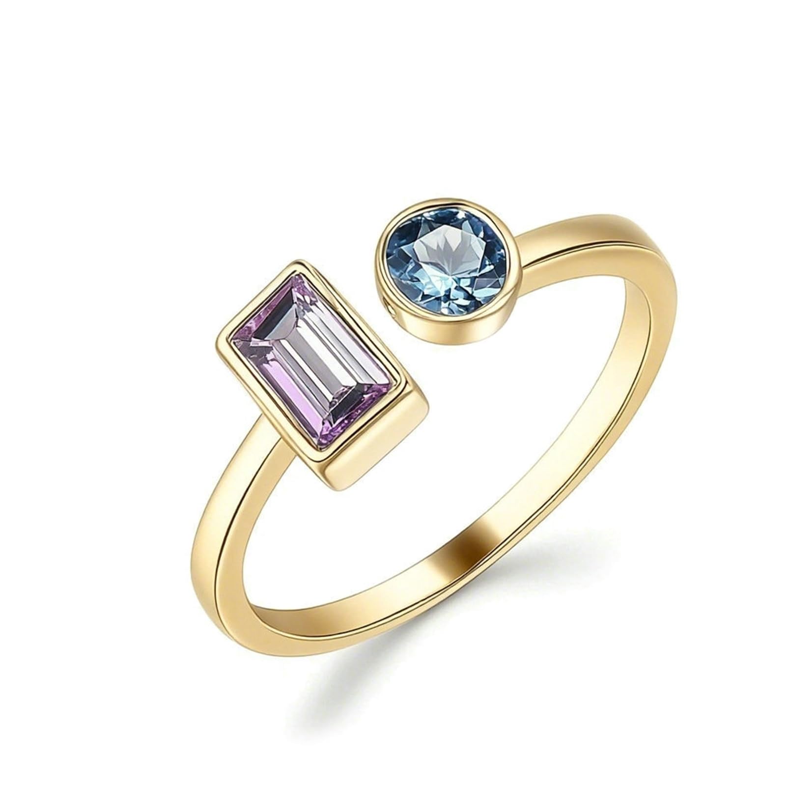 Alianzas de boda de oro blanco, anillo de boda de oro auténtico con amatista abierta, anillos para mujer