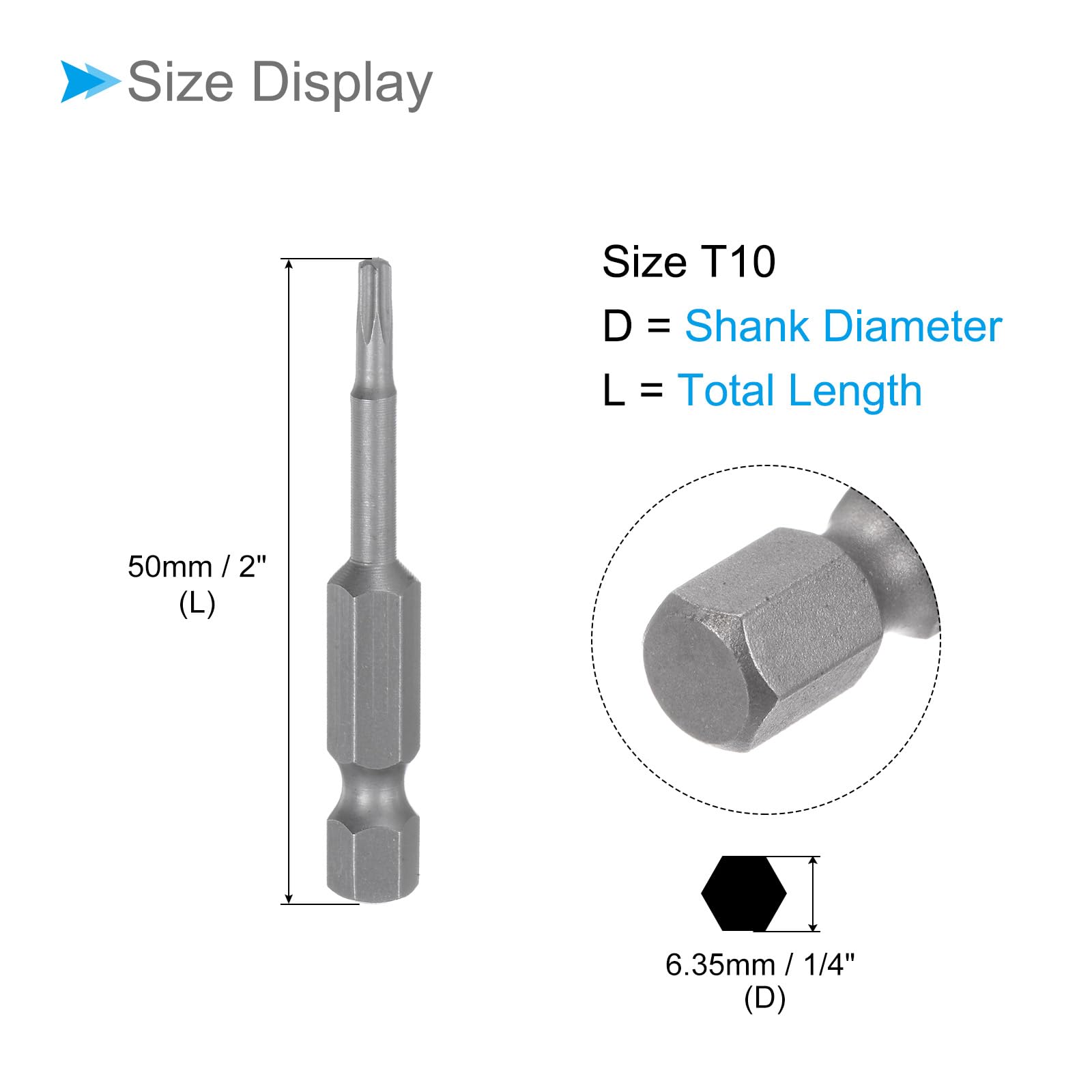 CoCud Magnetic Torx Screwdriver Bit, T10 50mm Length 1/4" Hex Shank, S2 Steel Star 6 Point Drill Driver Tamper Proof - Image 2
