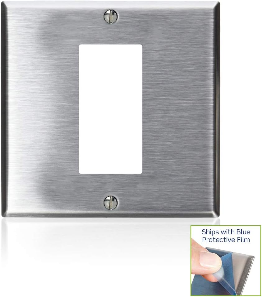 Leviton 2-Gang 1-Decora/GFCI Centered Device Decora Wallplate, Device Mount, Stainless Steel, S746-N