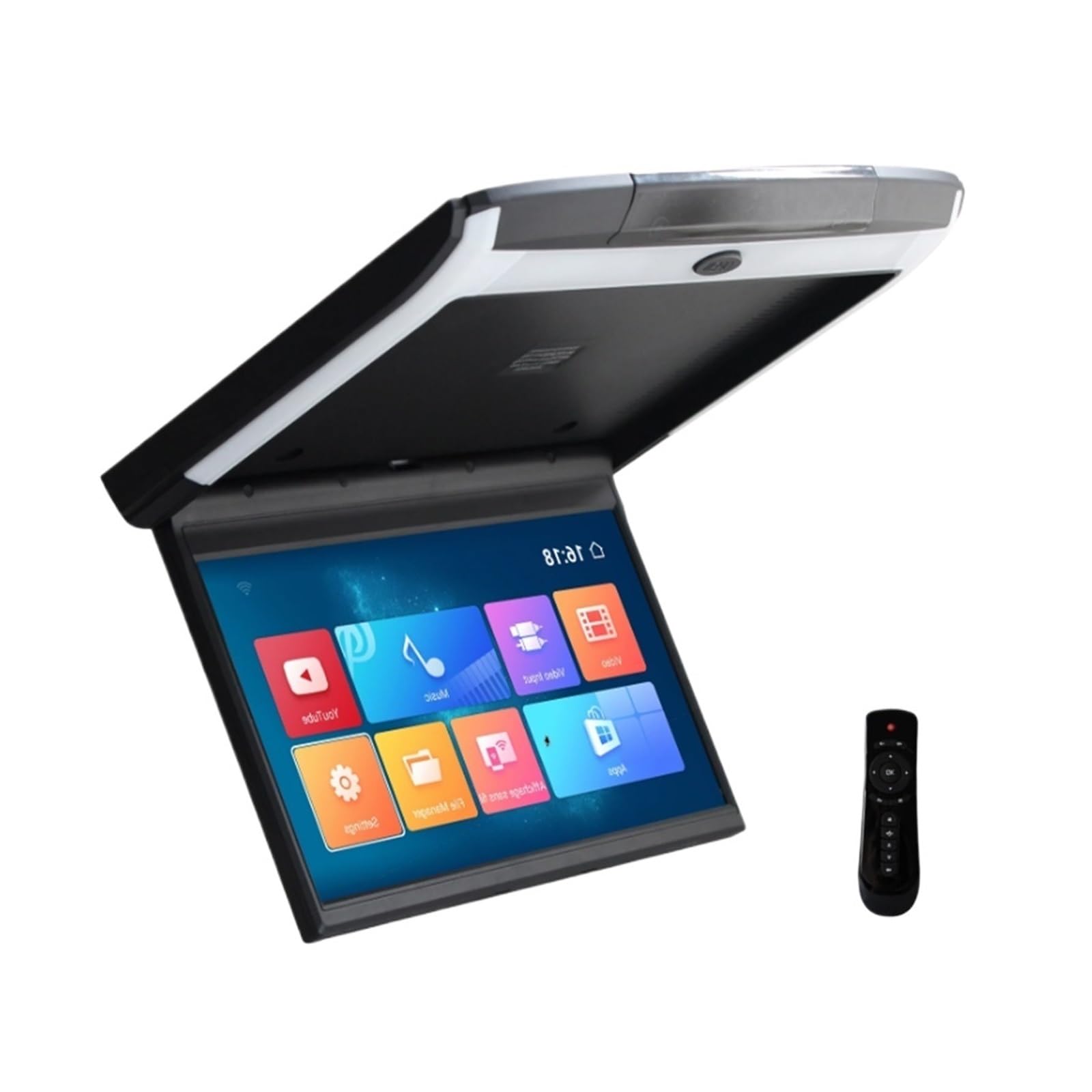 Écran TV Rabattable De 11,6 Pouces for Toit Voiture, Vidéo HD 1080p, Dalle IPS avec Rétroéclairage Bleu, Lecteur Carte SD, HDMI Et Radio FM(Black)
