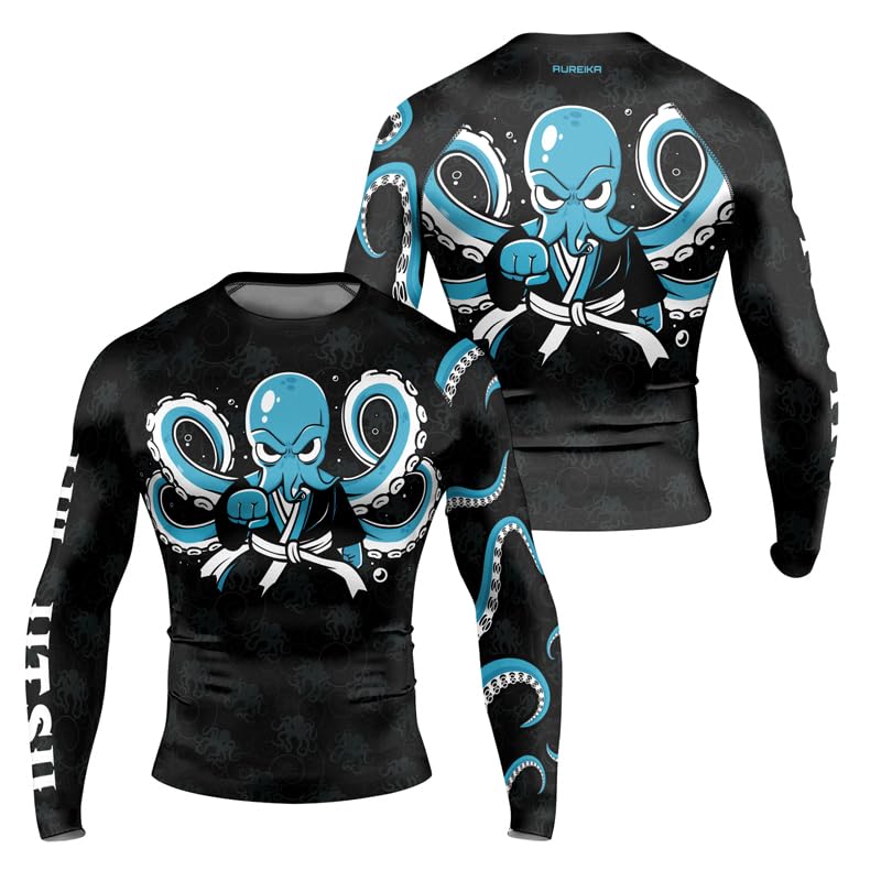 Octopus Men's No-Gi Rash Guard – Long Sleeve Compression Fit Top for BJJ Jiu Jitsu MMA Grappling