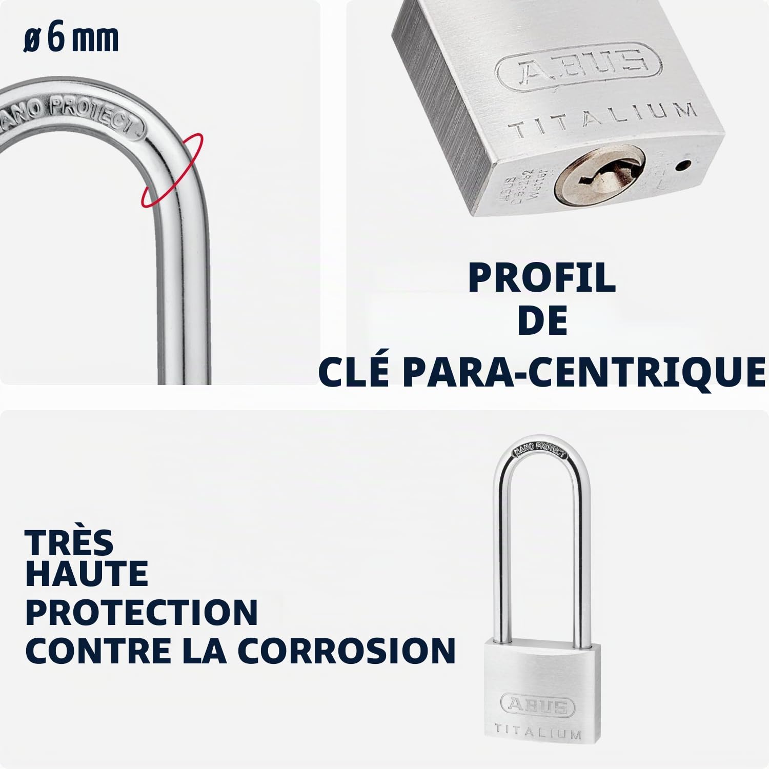 Abus 64TI/40hb63 40 x 63 mm Titalium Cadenas avec clé Unique à Anse Longue Ka6412