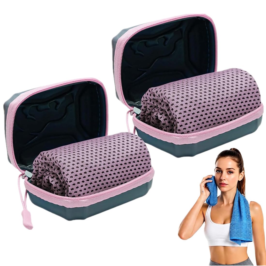 Cooling Towels 80x30cm, 2PCS Microfiber Cool Ice Towel for Hot Weather, Breathable Instant Quick Drying Cooling Towel with Portable Storage Box for Fitness, Yoga, Golf, Running, Camping