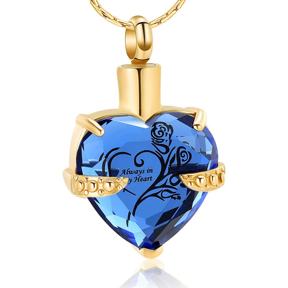 constantlife Crystal Heart Shape Cremation Jewelry Memorial Urn Necklace for Ashes, Stainless Steel Ash Holder Pendant Keepsake with Gift Box Charms Accessories for Women
