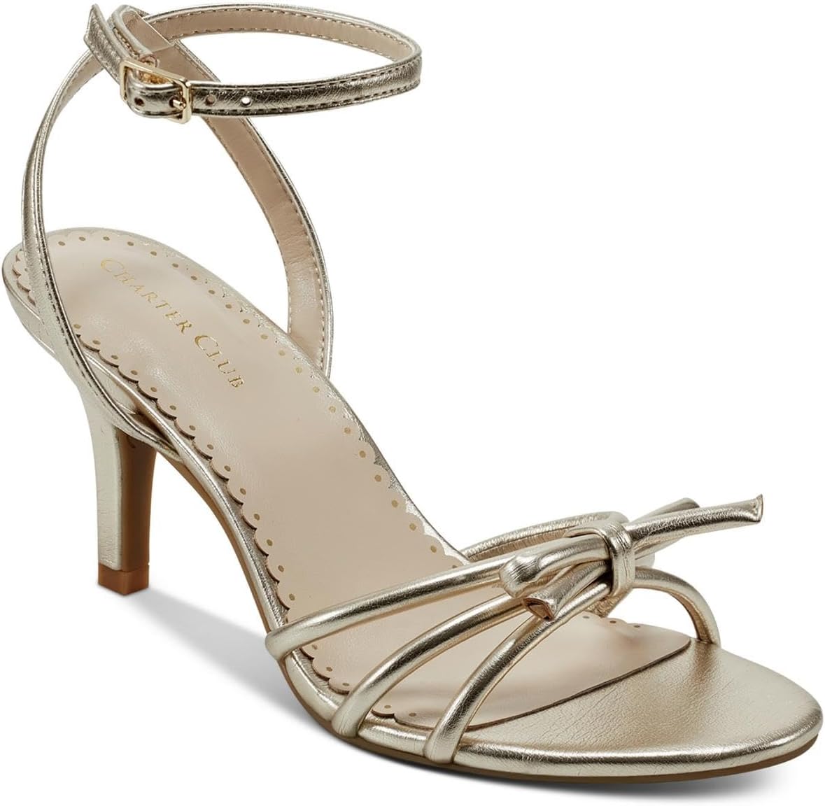 Charter Club Womens Mirabell Faux Leather Round Toe Heels Gold 9.5 Medium (B,M)