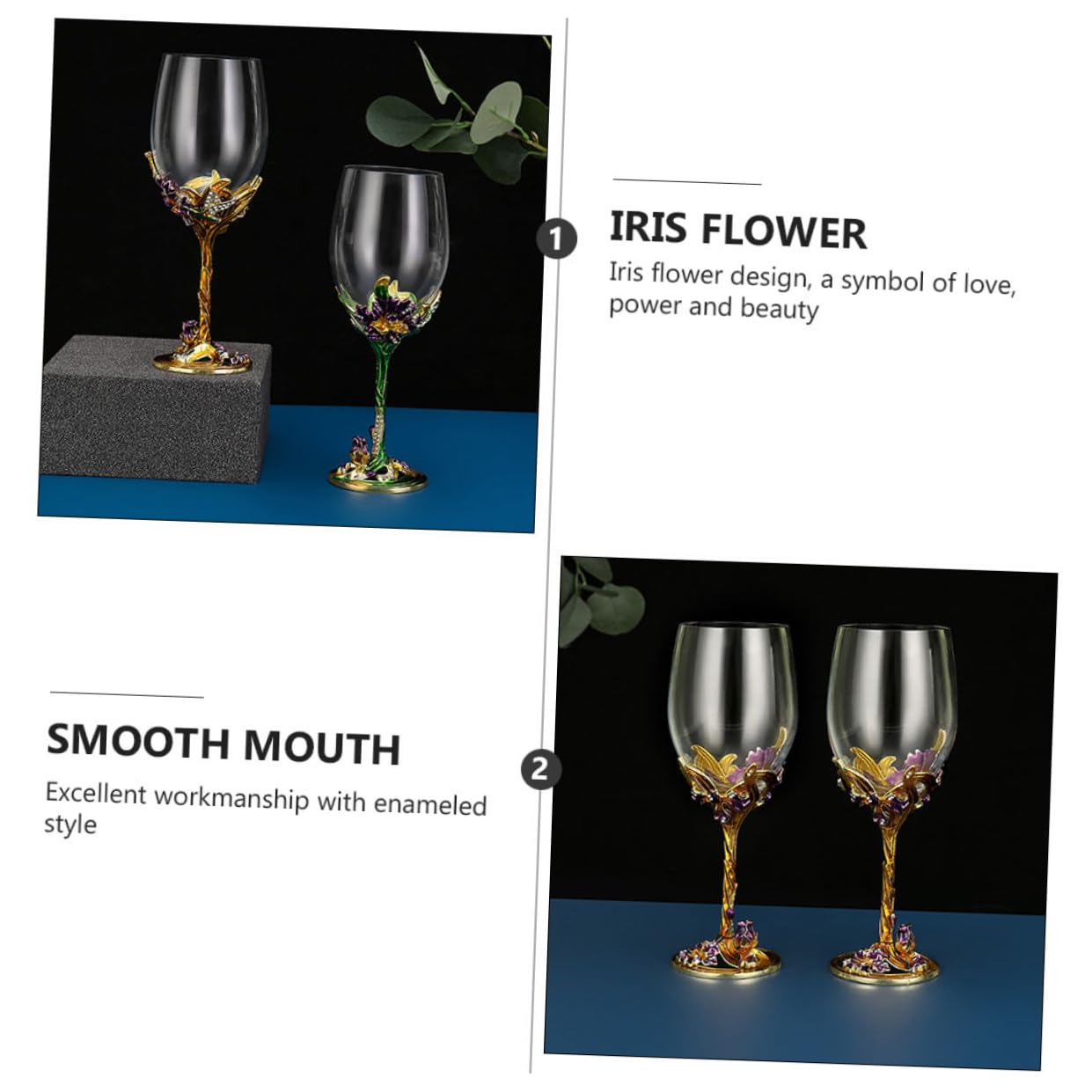 Lot de 2 Verres à Whisky Émaillés Dorés 320 Ml, Gobelets à Pied en Cristal pour Mariage et Fête, Fourniture de Mariage, Vaisselle Élégante pour Intérieur et Plein Air