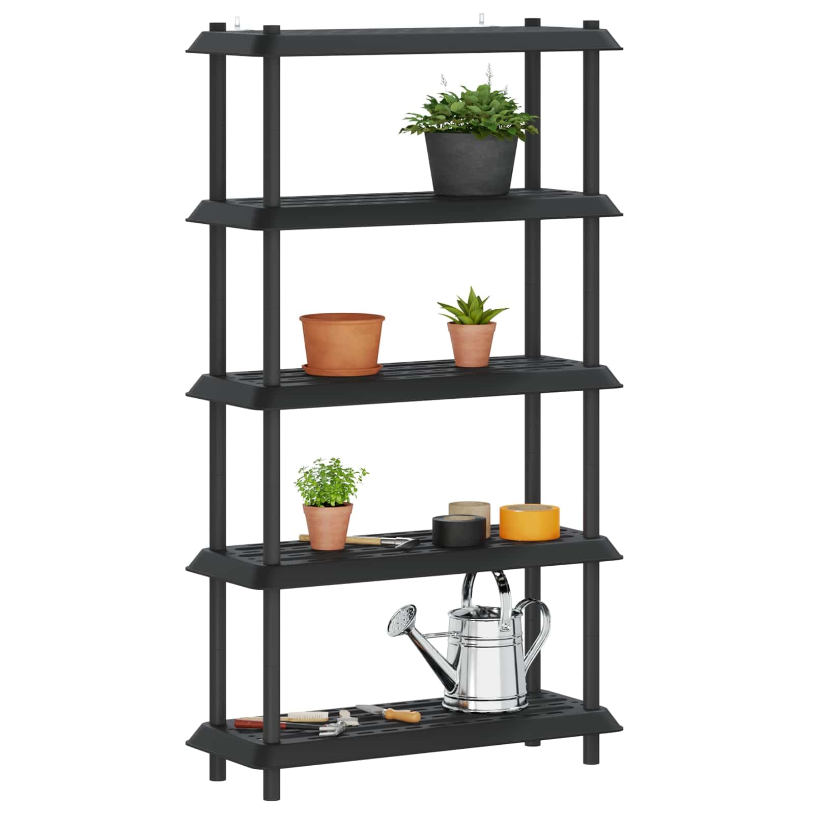 Scaffale in plastica a 5 ripiani, 100 x 40 x 177 cm, in polipropilene, antracite | Scaffale in plastica resistente alle intemperie a 5 ripiani con fori di drenaggio per balcone, garage, terrazze e dispensa.