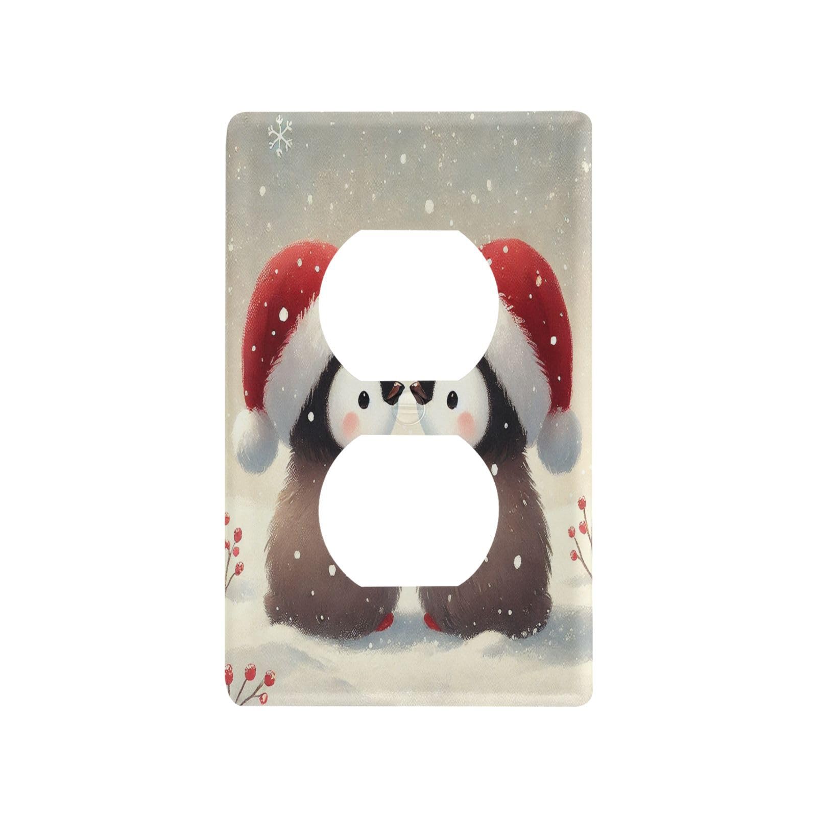Penguins Christmas Snow Light Switch Cover Decorative Receptacle Outlet Wall Plate Guard Plastic Wall Outlet Cover for Home Decor Room Office Bathroom (Duplex Outlets Cover)