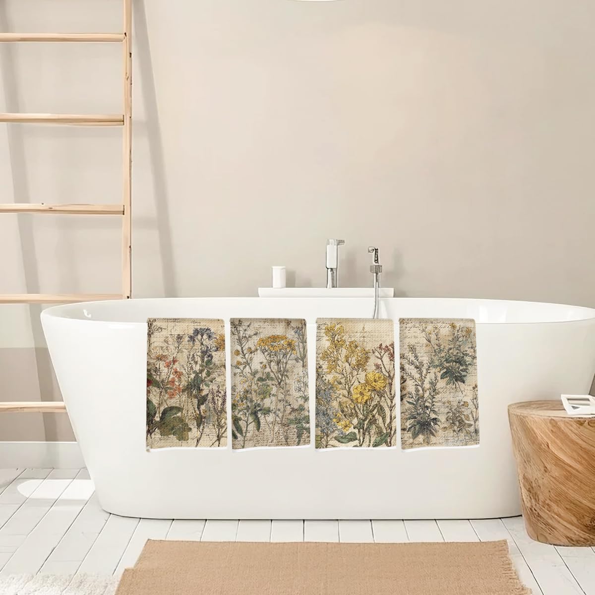 4 Pcs Vintage Botanical Kitchen Towels, Floral Decorative Absorbent Microfiber Dish Cloth Tea Towel, Waffle Soft Hand Towels for Kitchen Home Bathroom Farmhouse Decor, Housewarming Gifts - Image 5