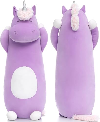 Vista 45 de MorisMos Almohada grande con forma de unicornio, 36.2 pulgadas, peluche de unicornio, almohada súper suave para abrazar para niñas y niños, almohada