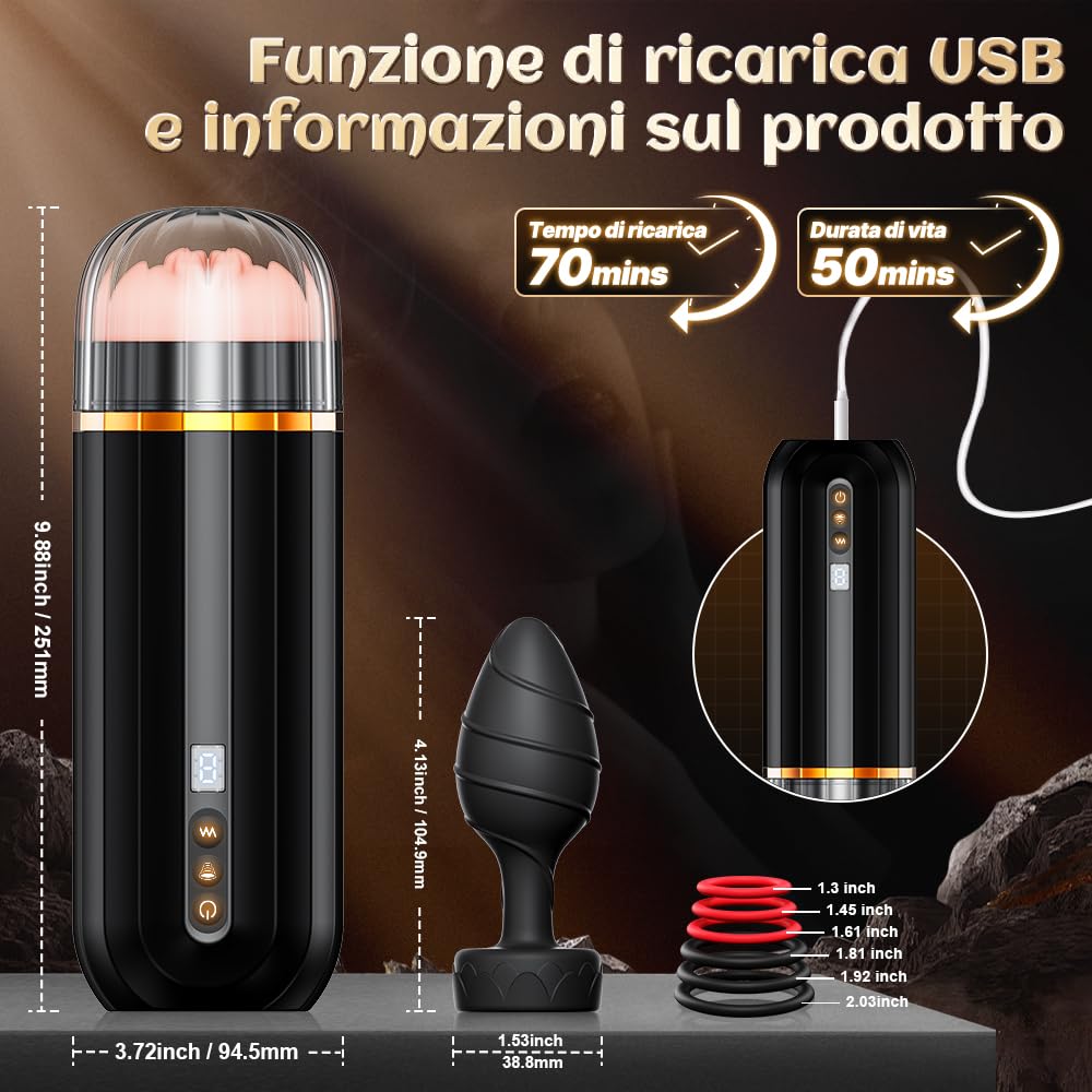 Masturbatore per Uomo Sex Toys per coppie, set con 10 modalità, plug anale e anello penieno, masturbatore maschile automatico Sexytoysys Uomo per Controllo dell'APP Dildo Vibratoreper Donna