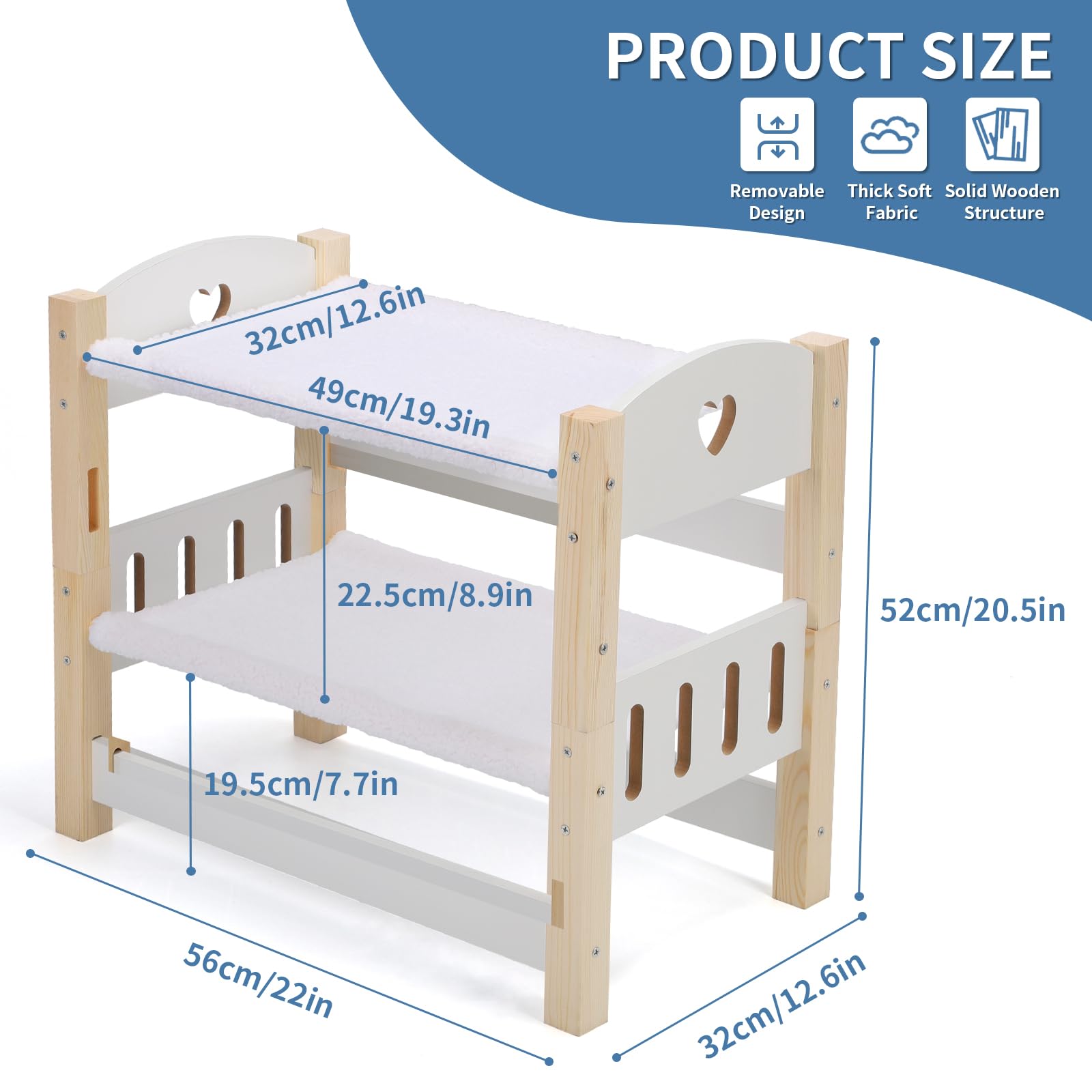 Cat Hammock Beds, 2 Layers Elevated Cat Beds for Indoor Cats, Sturdy Pine Wooden Furniture for Puppy Small Pets, Raised Cat Bed with Soft Plush Sheets for Better Sleep, Love Pattern, 22