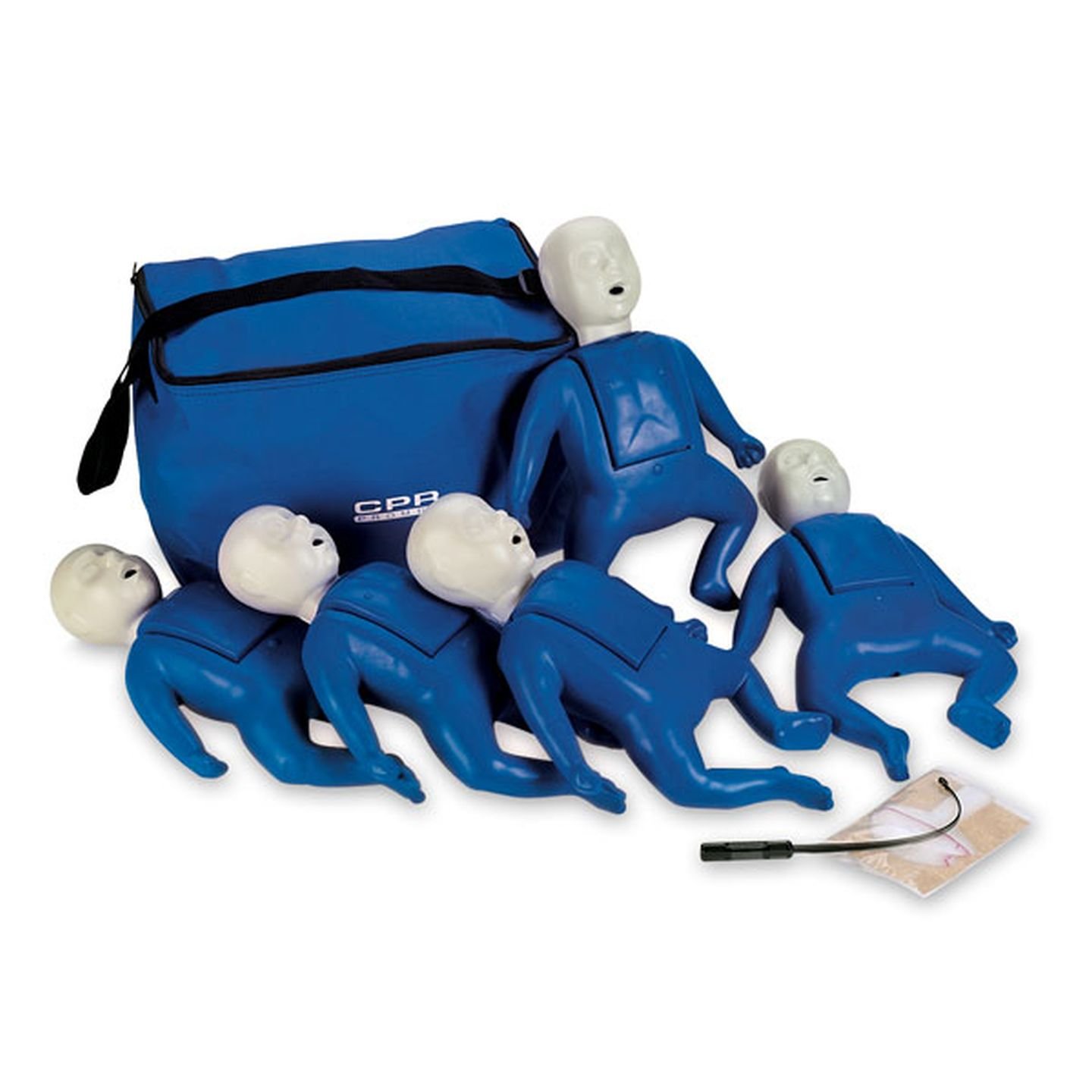 CPR Prompt (5 Pack) BLUE Infant Manikins w/50 Lung Bags, Nylon Carry