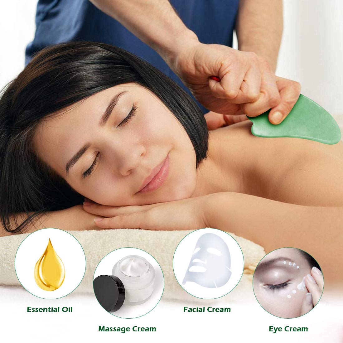 Deciniee Gua Sha Massage Tool, Real Natural Nephrite Jade Stone Gua-sha Board, for SPA Acupuncture Therapy Trigger Point Treatment, Gua Sha Scraping Massage Tool for Face/Eye/Neck/Body(4 Pcs)