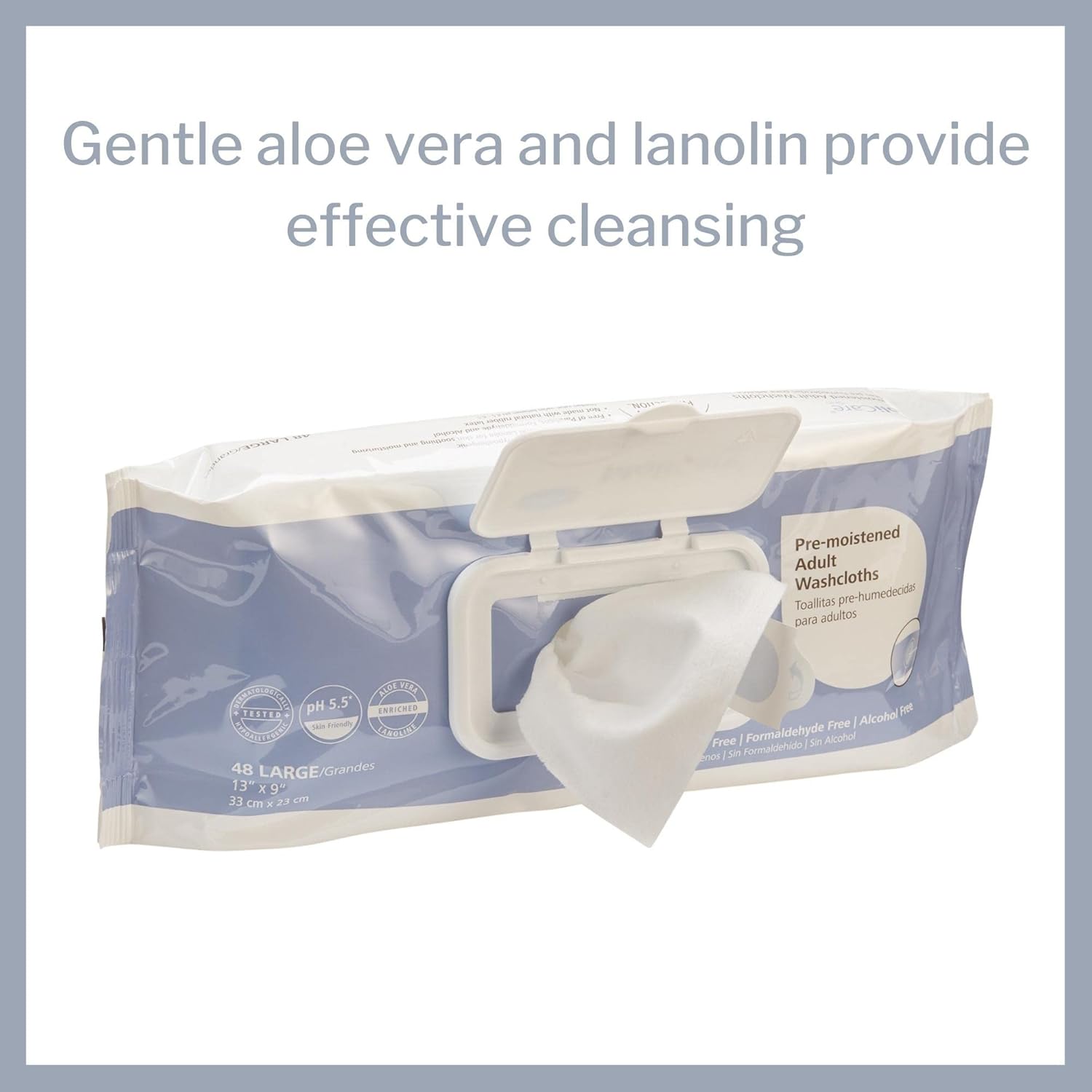 MoliCare Skin Personal Wipes, Pre-Moistened Adult Washcloths - Active Skin Protection with Aloe and Lanolin, Hypoallergenic, Alcohol-Free - 9 in x 13 in, 48 Count, 12 Packs, 576 Total