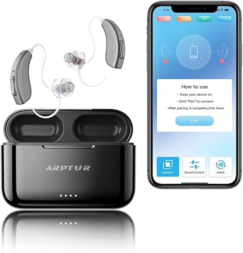 Audífonos Bluetooth recargables con cancelación de ruido, control de aplicación, prueba auditiva con Bluetooth Receptor en canal (RIC) 100 horas de