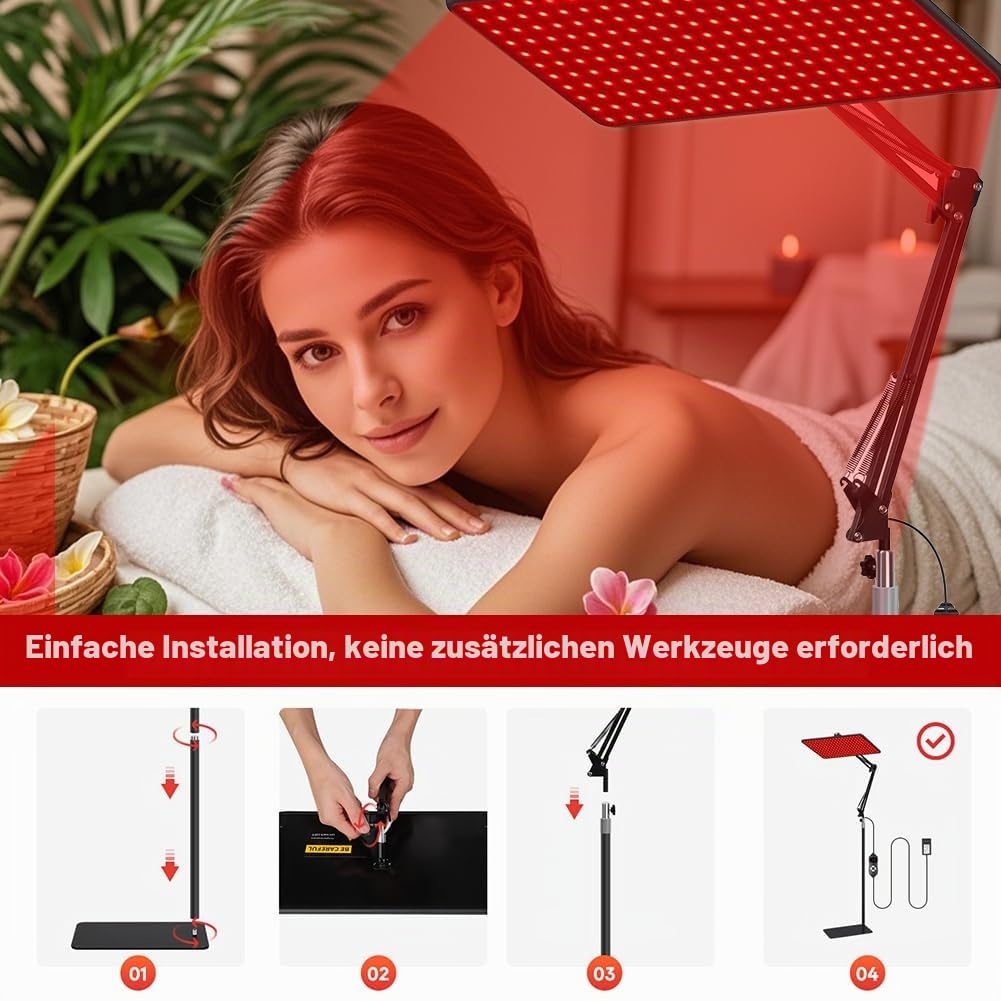 Rotlichtlampe für Körper & Gesicht,Infrarotlampe mit 200 LED & 5 Helligkeitsstufen, Tri-Wellenlänge (660nm 850nm 940nm) mit verstellbarem Ständer & Schutzbrille,Muskel- und Gelenkverspannungen lösen