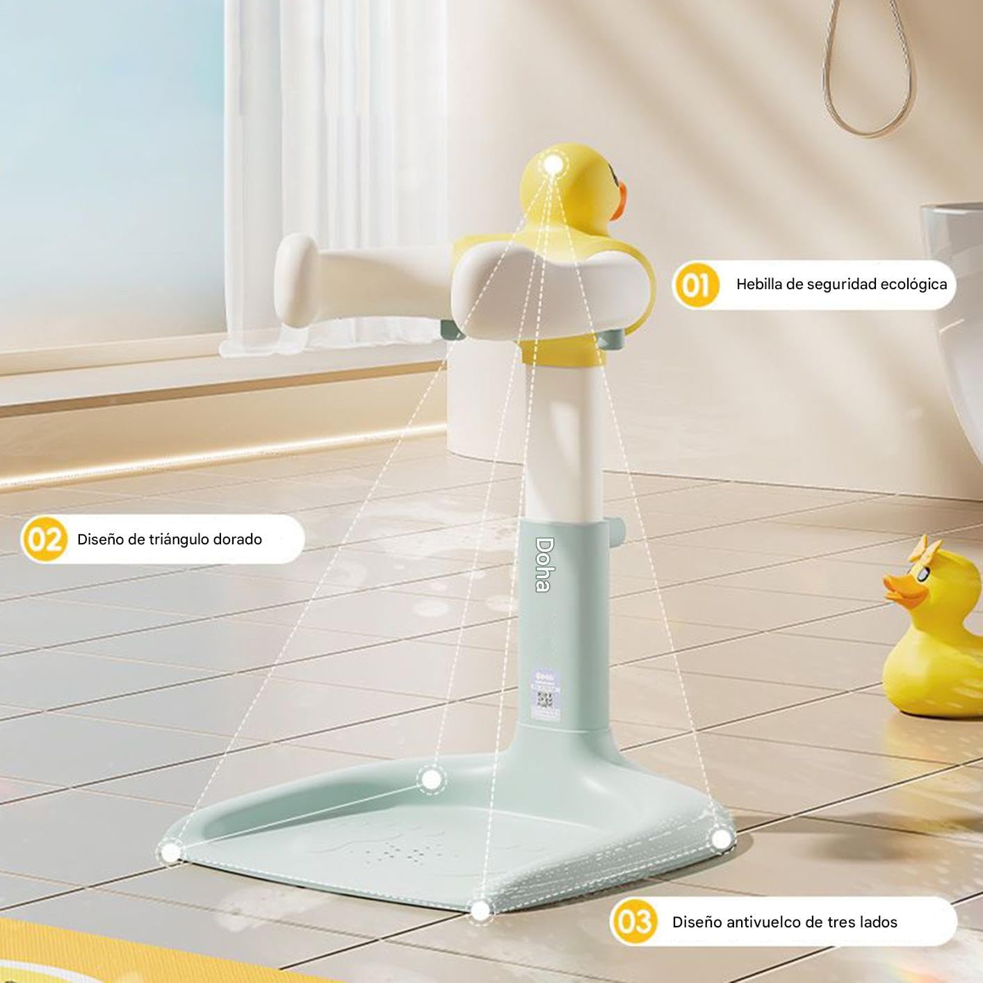 Soporte de Ducha para Bebés,Apoyo para Bebé de Pie en la Bañera | Soporte de Baño Portátil Antideslizante con Altura Ajustable para Bebés de 6 a 24 Meses