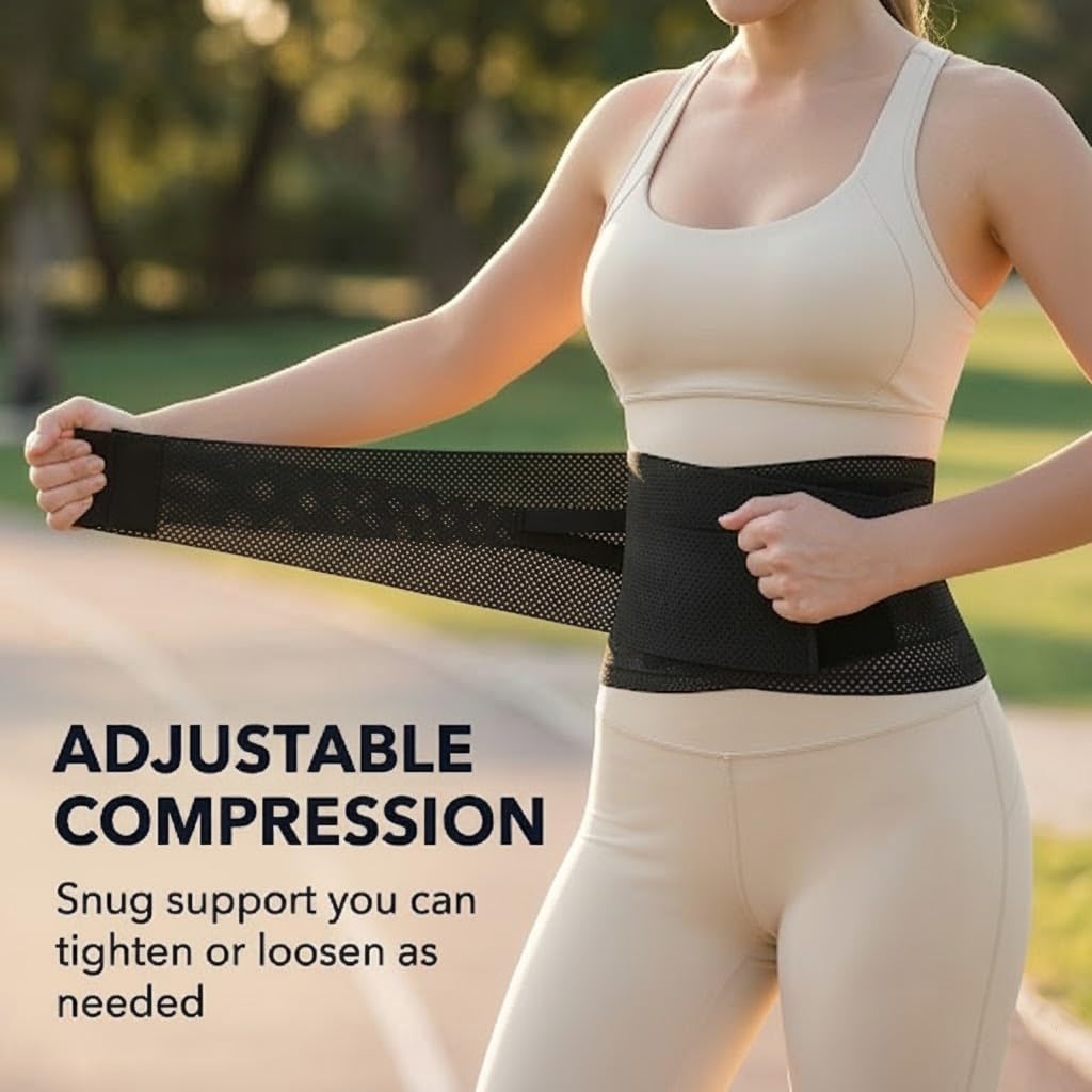 Breathable Mesh Back Brace for Lower Back Pain Relief, Adjustable Lower Back Brace with Flexible Stays, Thin & Elastic Back Support for Women & Men, Ideal for Work, Workouts (Fits Waist 31.1"-53.15")