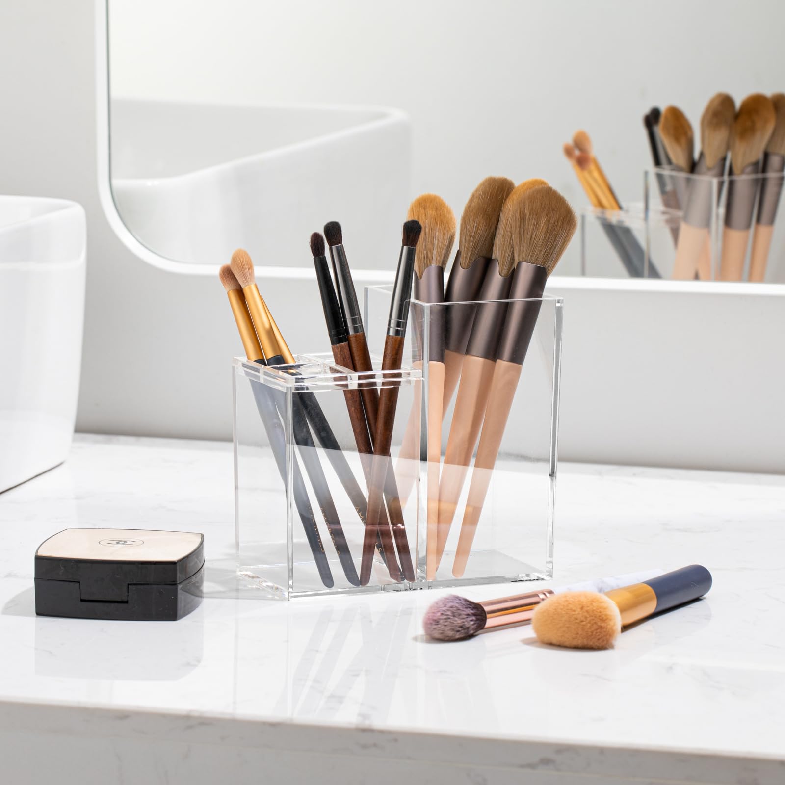Portaspazzolino da bagno, organizer per pennelli da trucco, 5 scomparti in acrilico trasparente accessori da bagno organizzatore per spazi ristretti