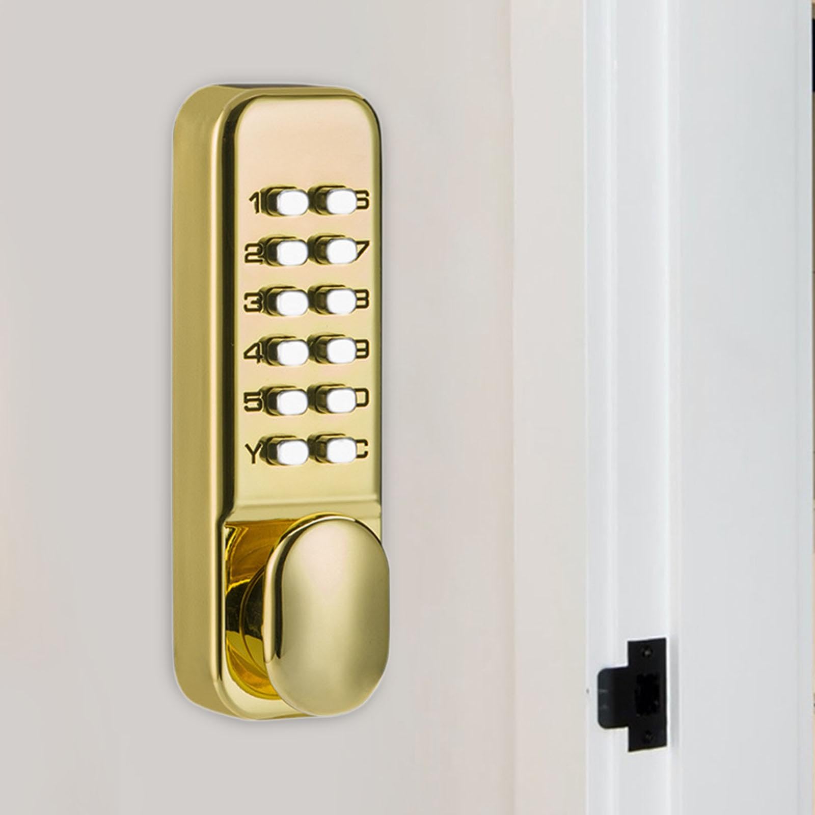 MagiDeal Serrure de Porte à Code Mécanique, Combinaison Dorée de Code Chiffres sans Clé, Verrouillage à Mot de Passe avec Poignée pour Porte, Or
