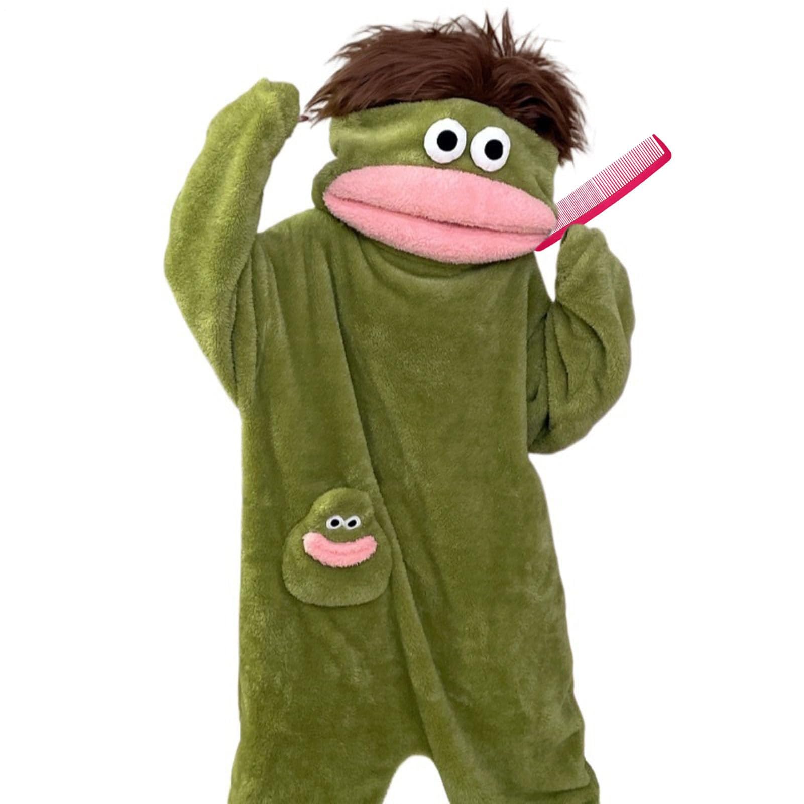Genérico Pijama Mono De Lana con Capucha De Monstruo Verde, Mono Tonto, Ropa De Linda De Grande, para Hombres, Mujeres, Durmientes, Película En Casa, Noche, De Disfraces De