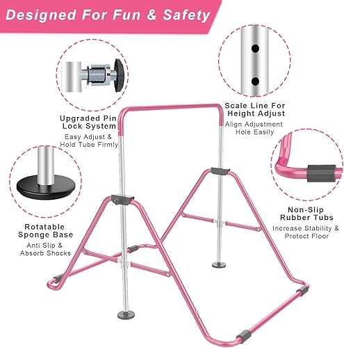 Miniatura 4 de Barra de gimnasia para niños, equipo de gimnasia de altura ajustable para niños de 3 a 8 años, barras plegables de gimnasia para entrenamiento