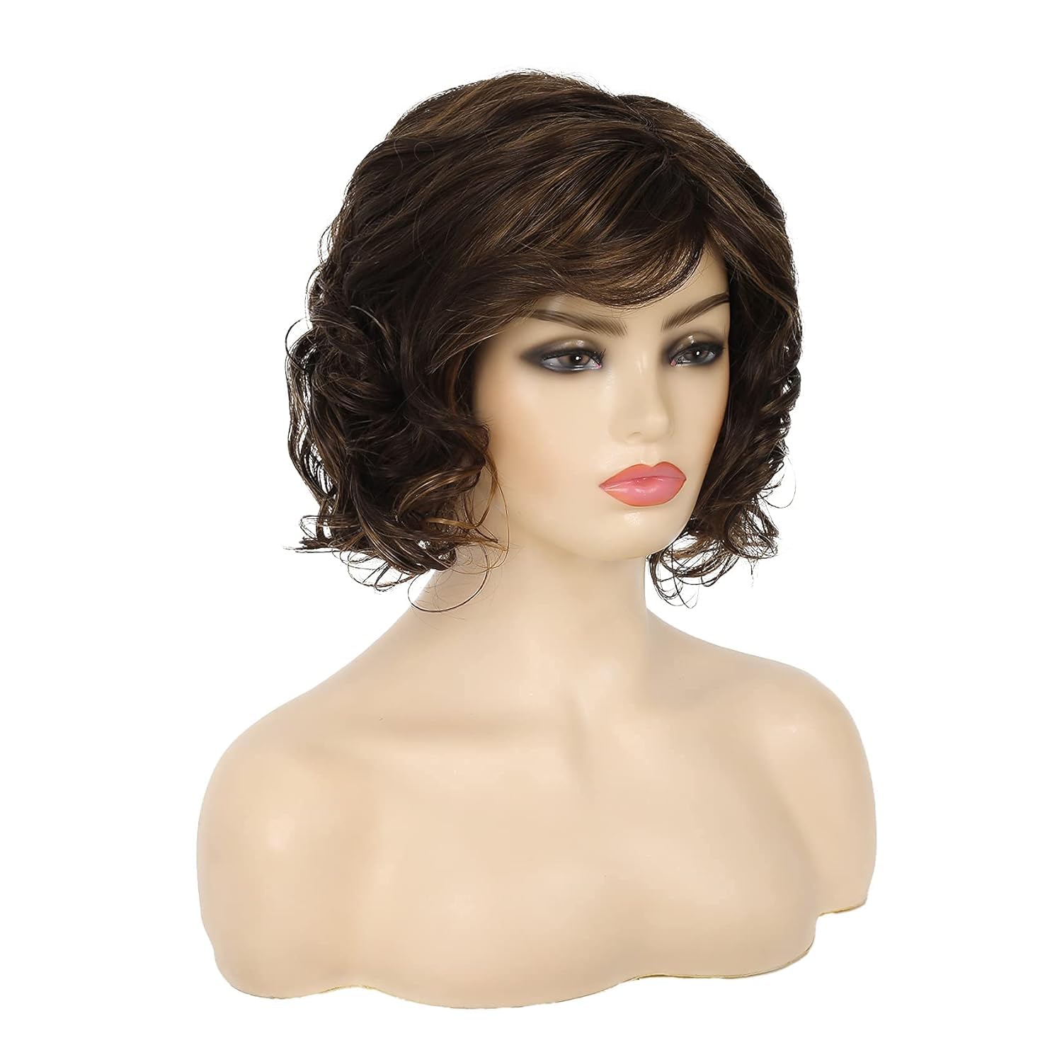 Short Curly Fluffy Wig Brown Layered Messy Shaggy Synthetic Hair Wig for Women - Image 2