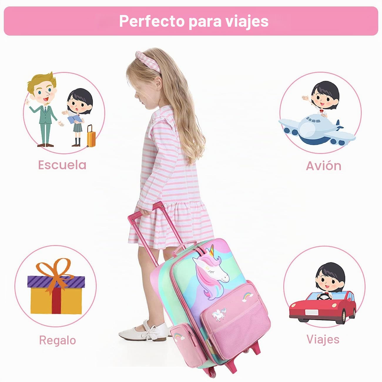 Maleta Infantil Niños Niña, VASCHY Equipaje de Viaje de Mano con 2 Ruedas para Niños Maleta Cabina Trolley Grande para Escolar Viaje, 52x35x17CM, 31 litros