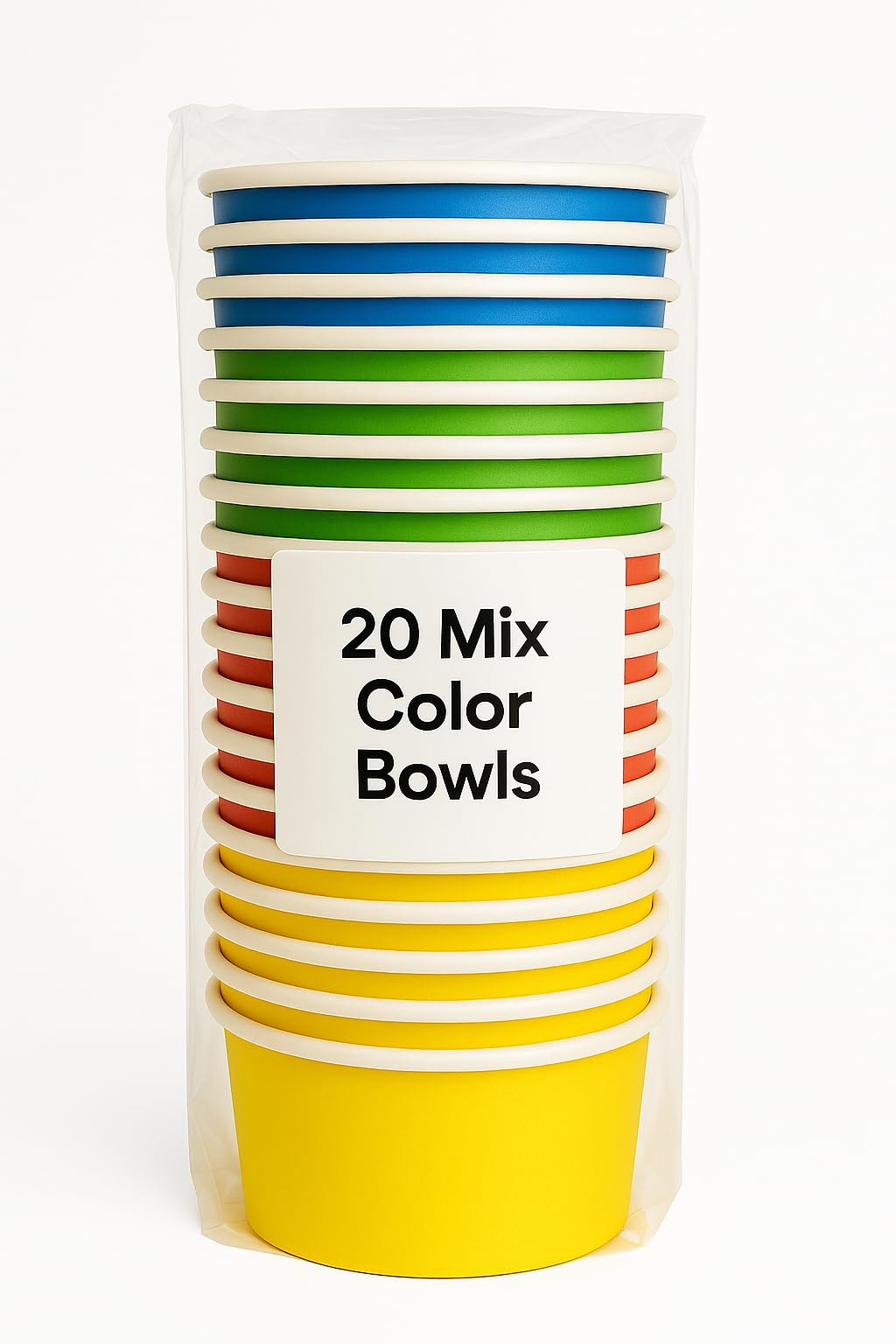 Premium 12oz Colorful Paper Ice Cream Cups - Pack of 20 (5 Each Yellow, Red, Green, Blue) - Recyclable Dessert Bowls - Leak-Resistant Food Containers - Proudly Made in UAE