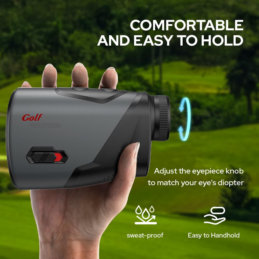 Telémetro de golf con vibración de bloqueo de asta de bandera de pendiente y pin, buscador de rango de 1200 yardas, interruptor de pendiente externo, legal para torneos de golf, batería