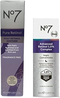 No7 Pure Retinol Skincare Bundle - Contains Pure Retinol Advanced Retinol 1.5% Complex Night Concentrate (1 fl oz), and Post Retinol Soother (1.69 fl oz) - No 7 Pure Retinol Beauty Set