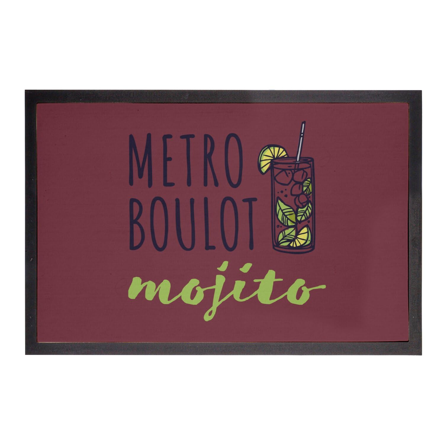 Paillasson rouge Métro Boulot Mojito 60x40cm pour entrée humour et tapis déco apéro