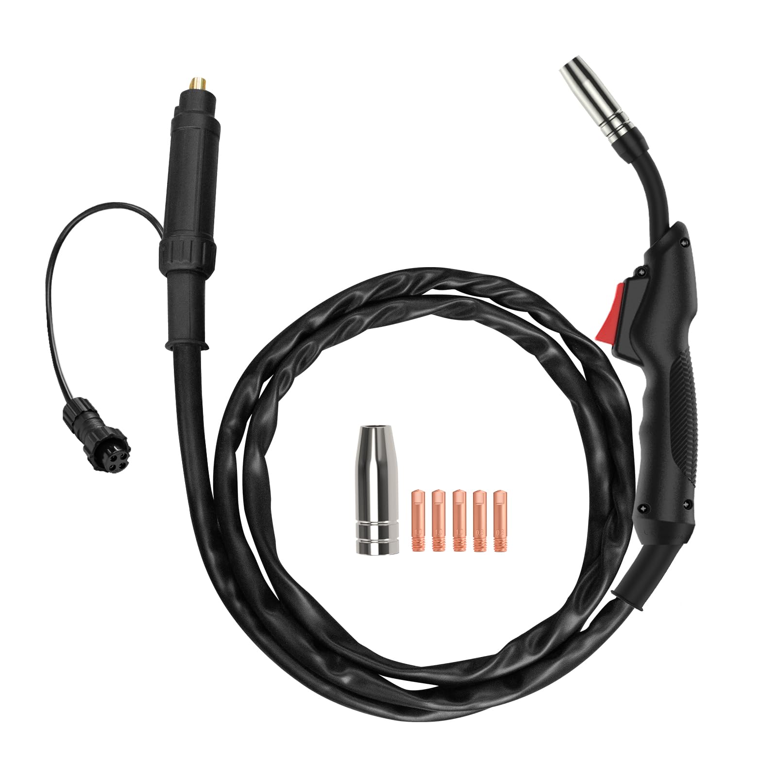 HITBOX MIG - Antorcha de soldadura MB14AK, manguera de 2,5 m con conector estándar, enchufe de aviación GX16-04, incluye puntas de contacto de 0,8 mm y 1,0 mm, accesorios de soldadura MIG