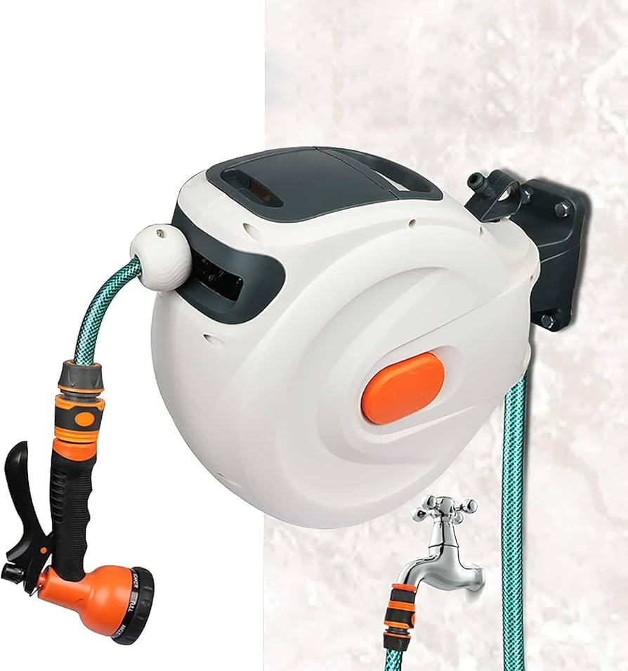 散水ホース 自動巻取り ホースリール 伸縮式 壁掛け式 床置き式 30m 楽天市場】ホースリール 30mの通販 散水ホース 自動巻取り