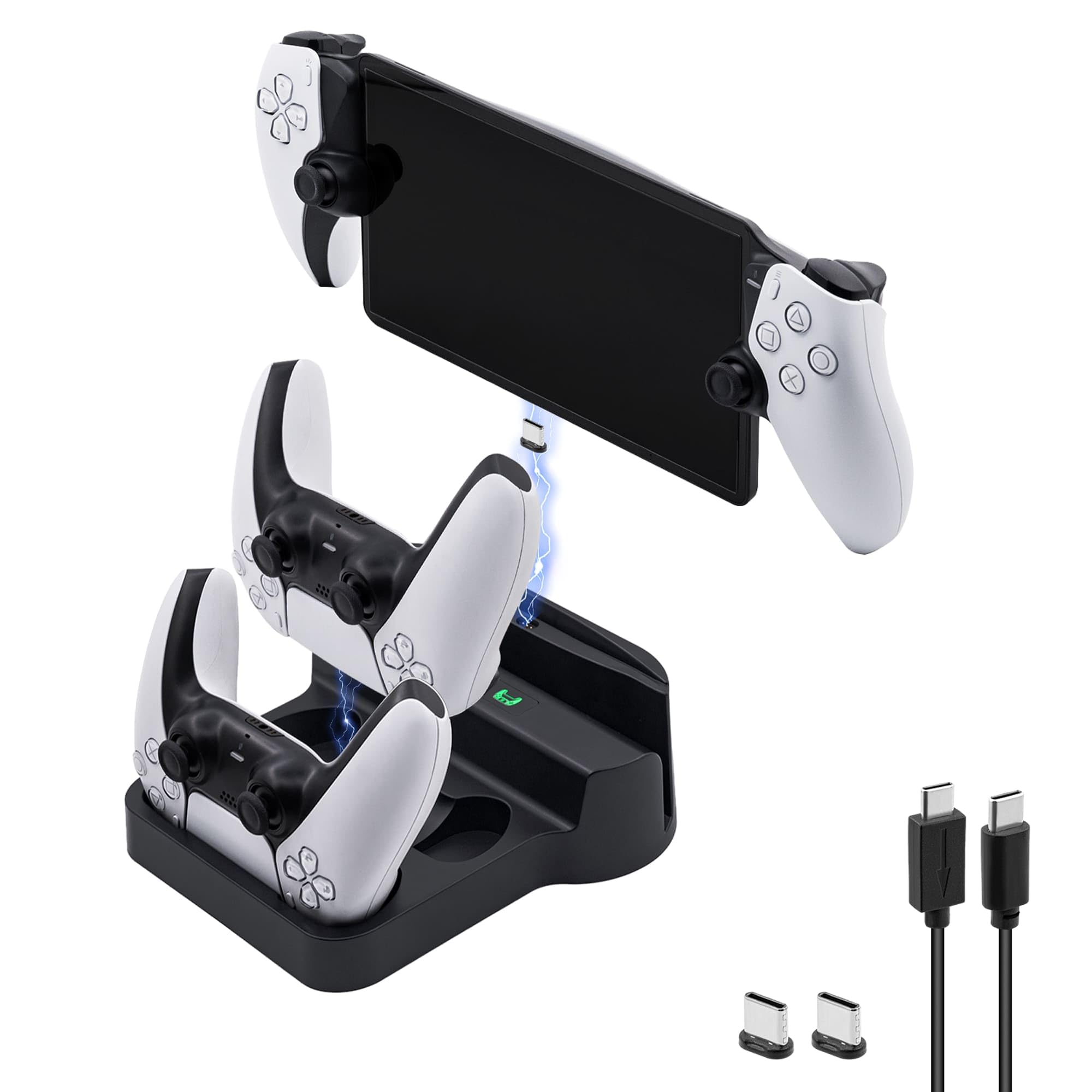 Mcbazel Charging Station for PlayStation Portal Remote Player and PS5 Controllers with LED Light and Charging Cable, Charging Dock Stand Base Holder Accessories for PS5 Portal Console - Black