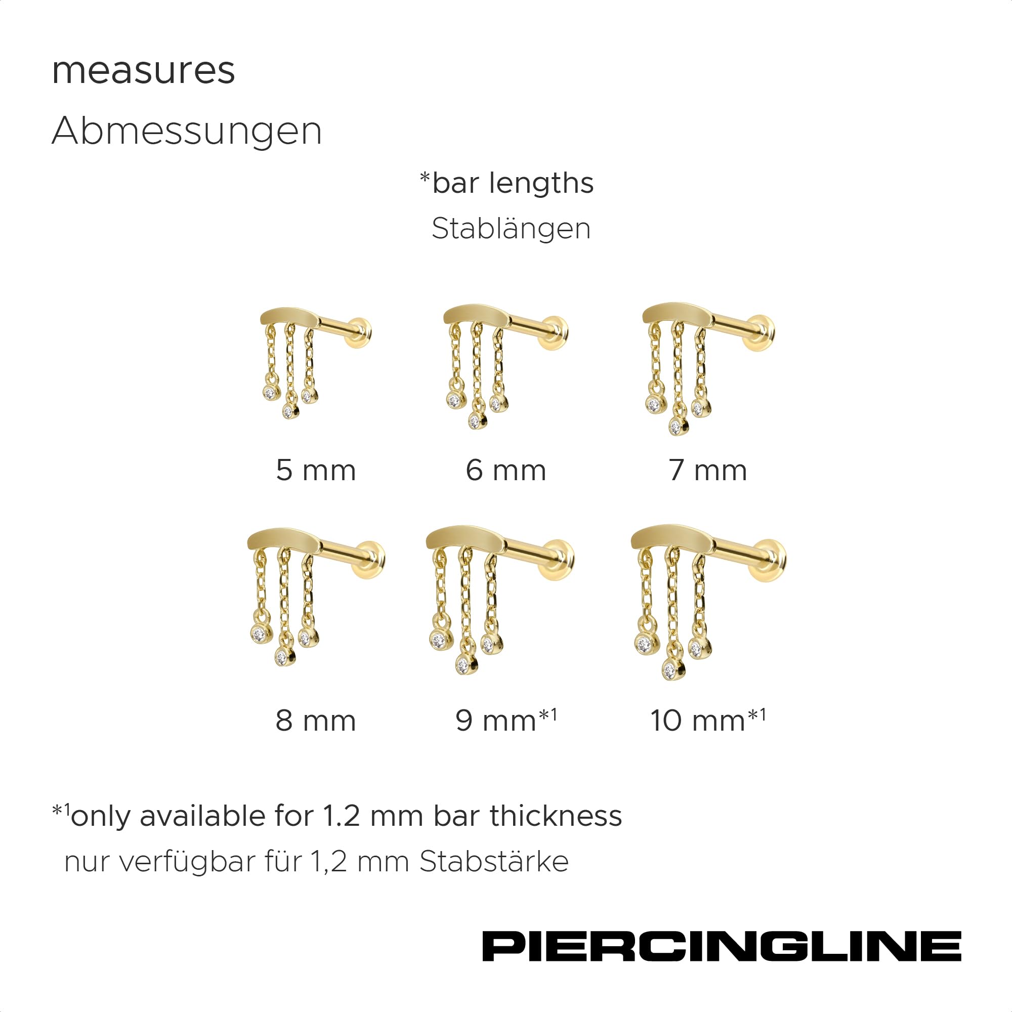 PIERCINGLINE 14 Karat Gold Labret Ohr-Piercing mit Push Fit MOISSANIT-WINDSPIEL 0,015 kt. Farb & Größenauswahl