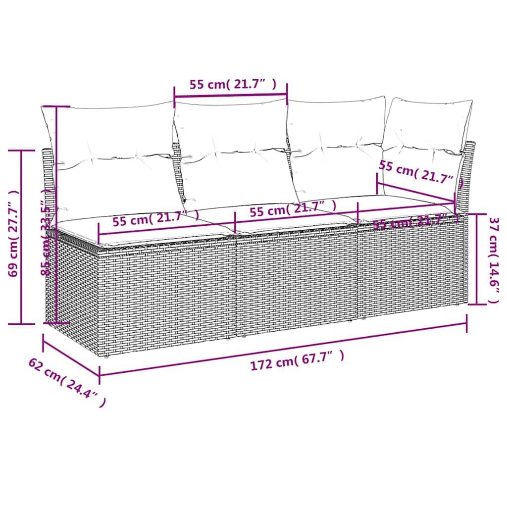 vidaXL Canapé de jardin avec coussin, 3 places, avec compartiment de rangement sous assise, avec housse amovible et lavable, meubles de jardin, meubles de terrasse, en polyrotin marron