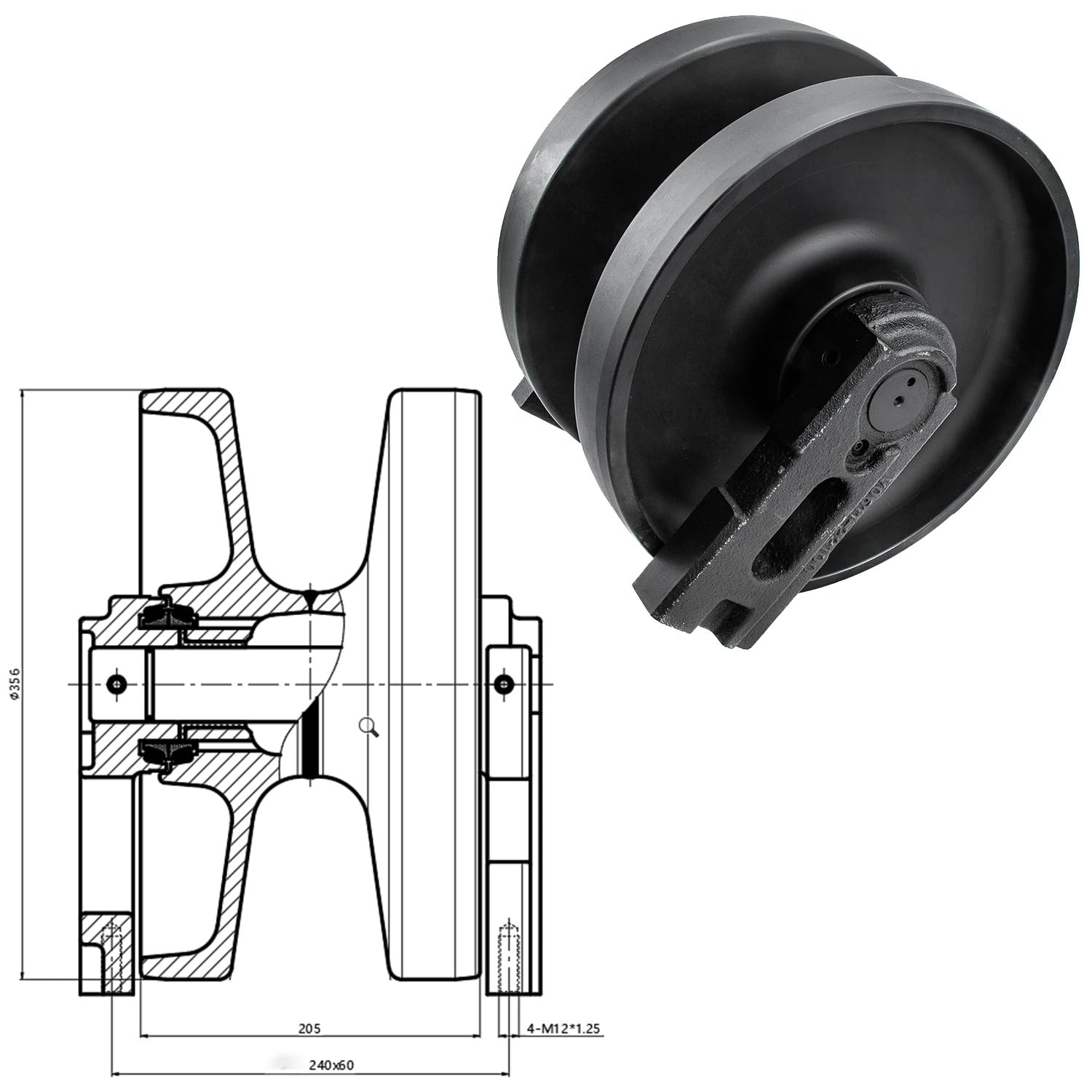 YUFUQIDA Pro Front Idler Wheel Assembly V0611-22100 - Front Idler Compatible with Kubota Skid Steer SVL75 SVL90 SVL97 SVL95-2S Heavy Duty #V0521-22902 V0521-22900