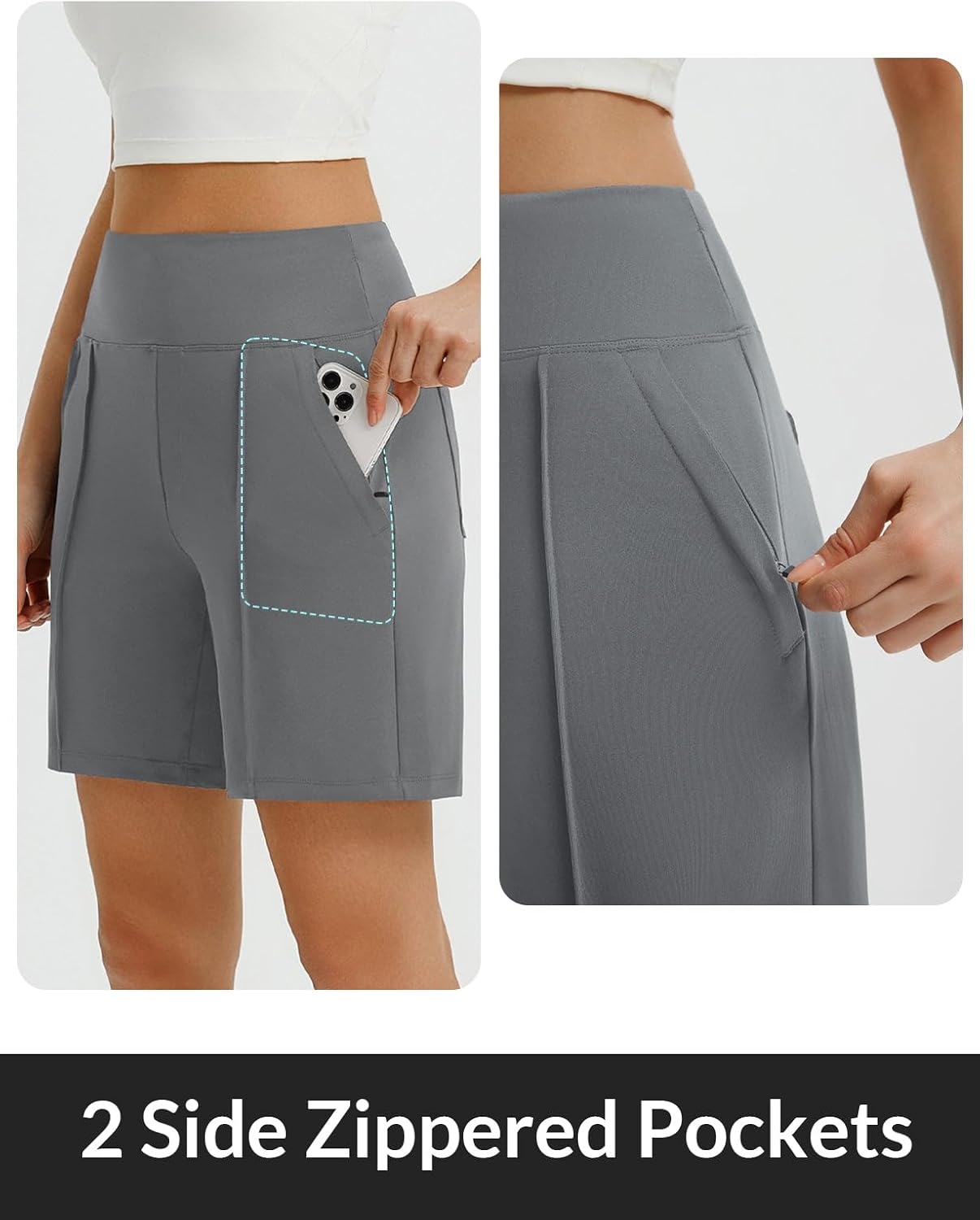 baleaf Women's 7 Inch Bermuda Long Shorts with Zipper Pockets High Waisted Athletic Shorts Walking Dressy Casual Loose - Image 4