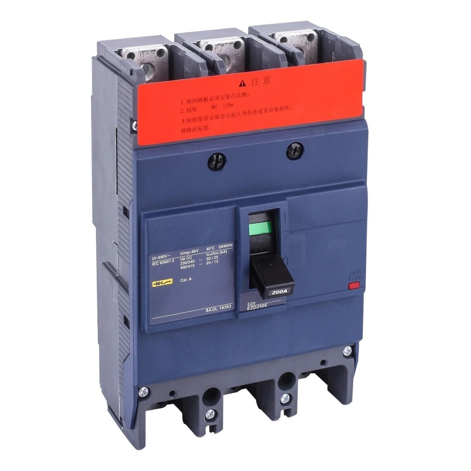 Disjoncteur boîtier moulé EZD250E3200N triphasé 3P 250A calibre 200A 25KA