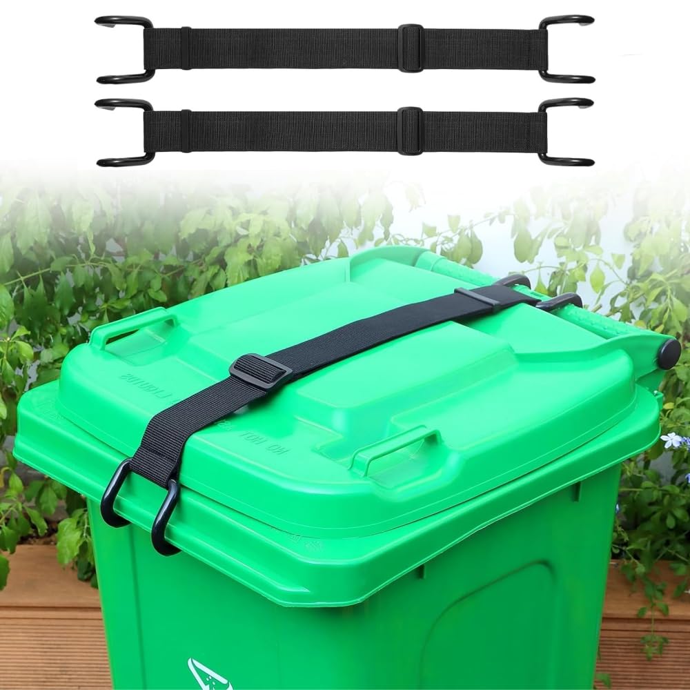 FFPMAM 2 Pack Metal Non-Slip Trash Can Lid Lock for Animals, Adjustable Animal-Proof & Windproof Garbage Can Lock, Outdoor Outside Trash Lid Holder to Keep Raccoons Out