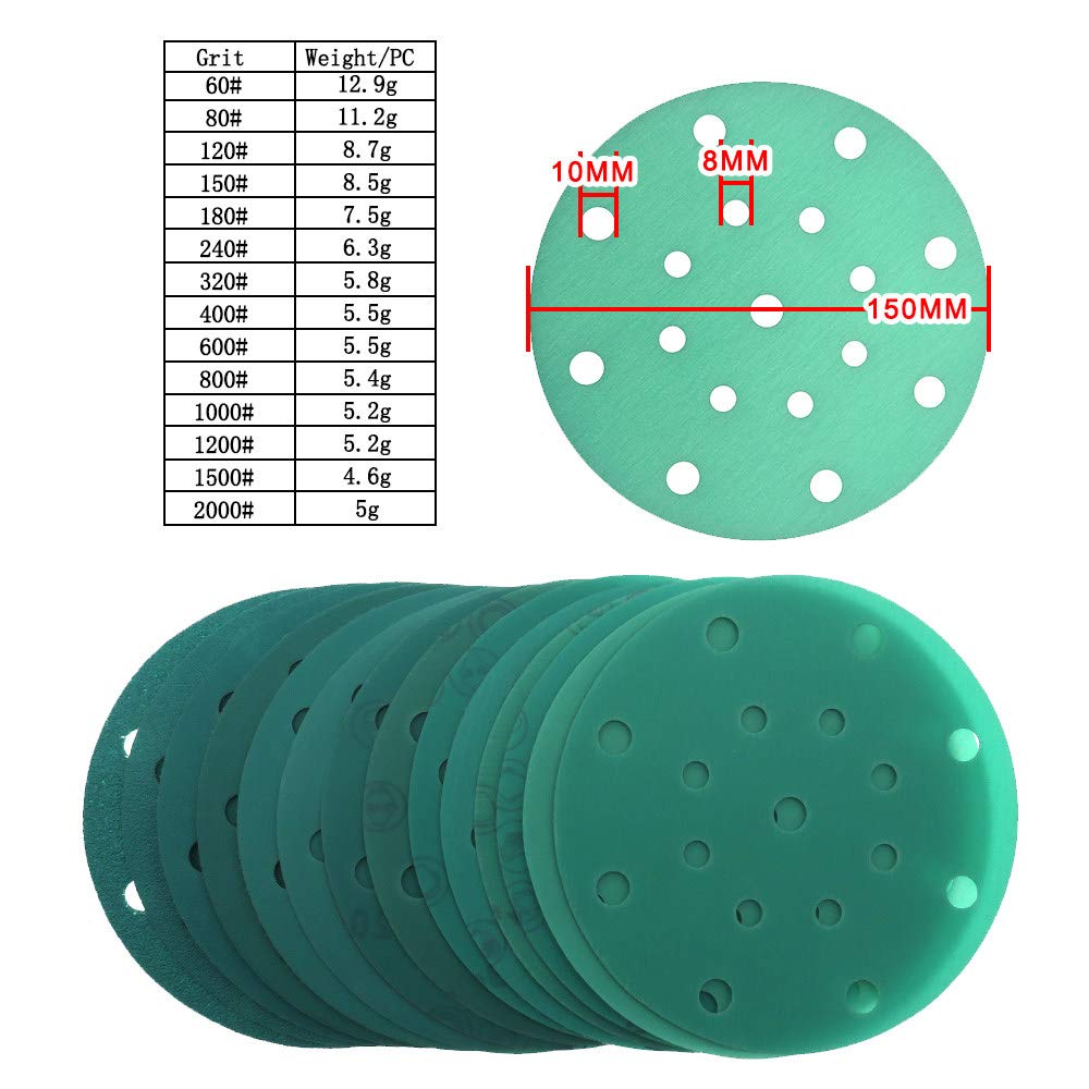 20 piezas de papel de lija de 6 pulgadas, 17 agujeros, gancho de grano 60-2000 y amp; Disco de lijado de bucle 150 mm para lijadora orbital Festool Carpintería, Automotiv, 320