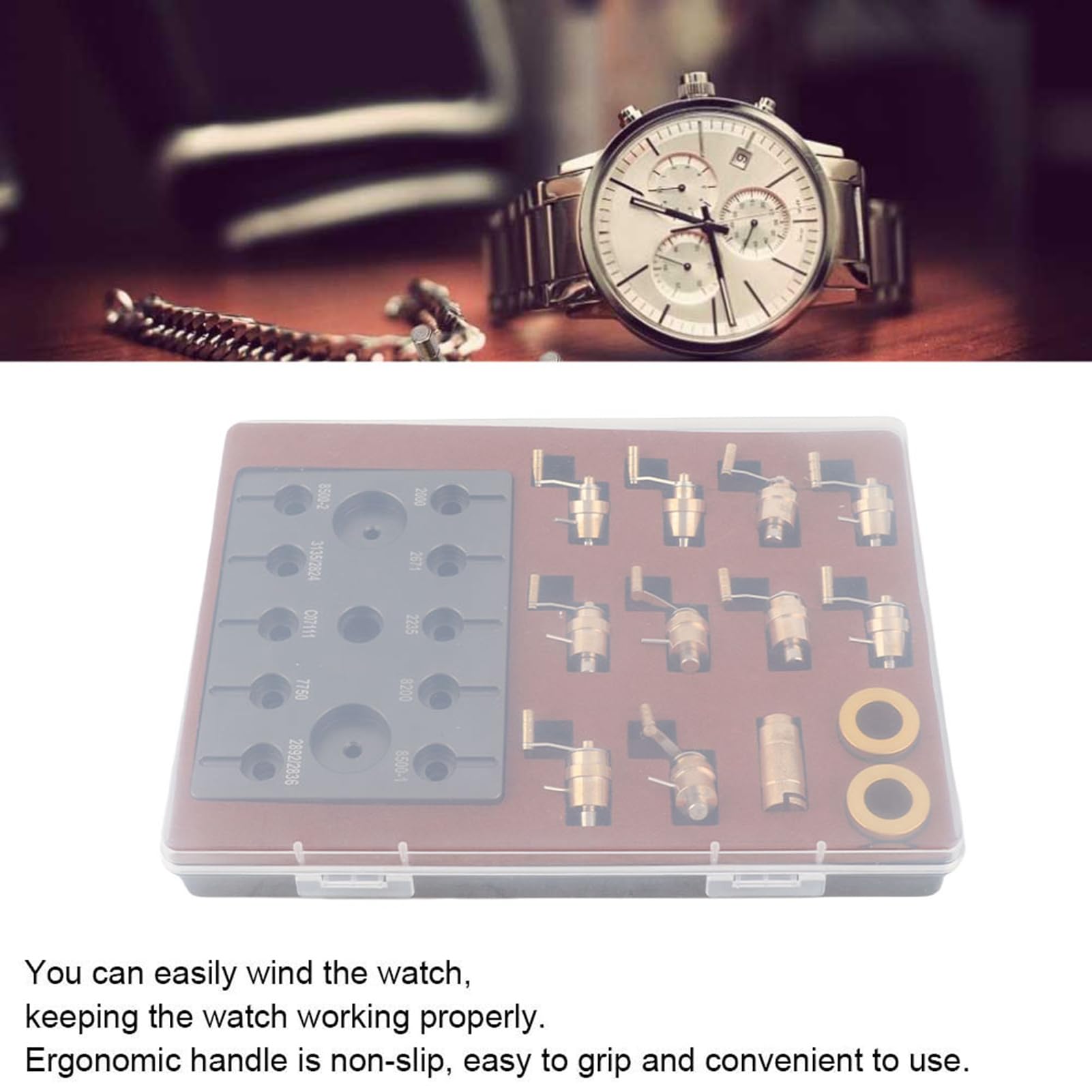 Herramienta de Bobinado de Resorte Principal de Reloj de Acero de Aleación para Reparación de Relojes, Duradera con Antideslizante, 10 Troqueles Incluidos