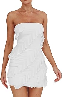 Women's Sexy Strapless Tube Top Bodycon Sleeveless Ruffle Mini Party Dress - Buy now