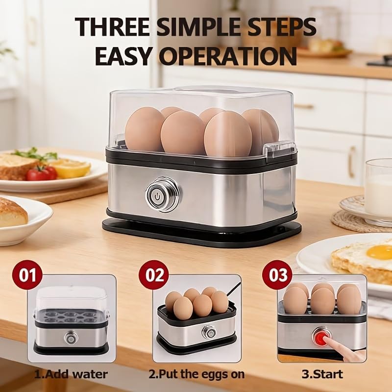 Rapid Egg Cooker Electric 6 Eggs Capacity, Soft, Medium, Hard Boiled, Poacher, Omelet Maker Egg Poacher With Auto Shut-Off, BPA Free, Gift for Holidays Birthday