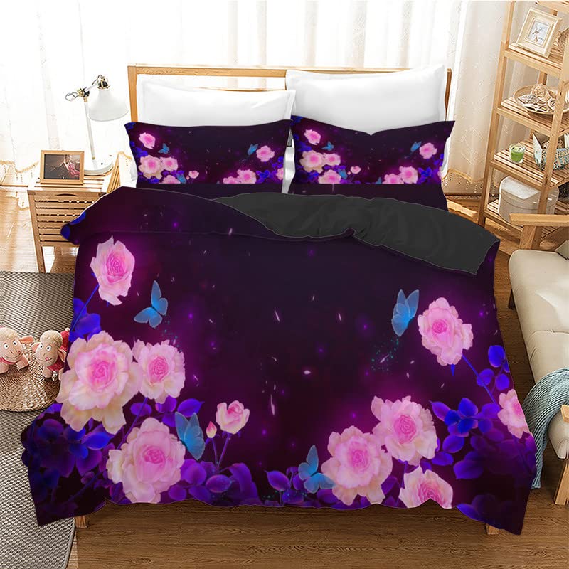 Housse de couette 160x200 papillon fleur pour lit de fille ou garçon