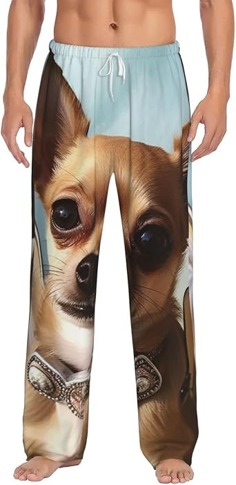 Mens Pajama Pants Brown Chihuahua Angel Wings Lounge Pjs Bottoms for Men Sleepwear Lightweight Sleep Pant