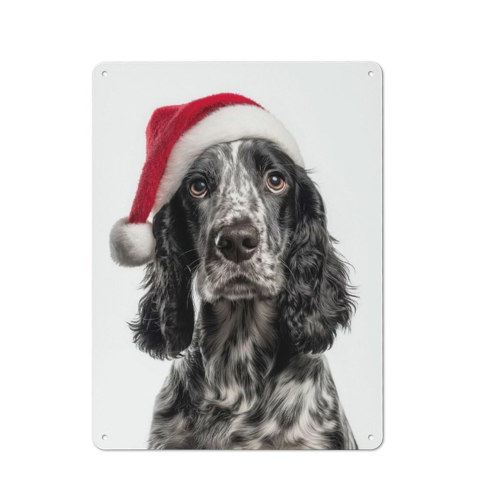 Junmoney Cocker Spaniel Dog With Santa Hat Retro Tin Wall Plaque 40X30cm For Dining Room Or Kitchen, For Home Decor Collectors