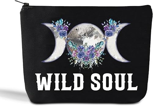 LEVLO Bolsa de maquillaje cosmética de fase lunar, regalo de bruja lunar, alma salvaje, bolsa de maquillaje con cremallera para mujeres y niñas,